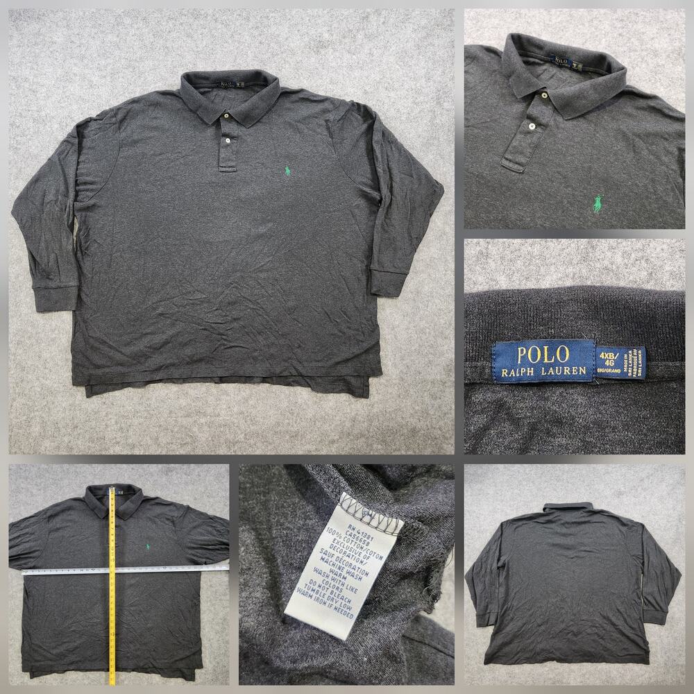 Polo Ralph Lauren Shirt Mens 4XB 4XL‎ Gray Long Sleeve Classic Big Pony Cotton